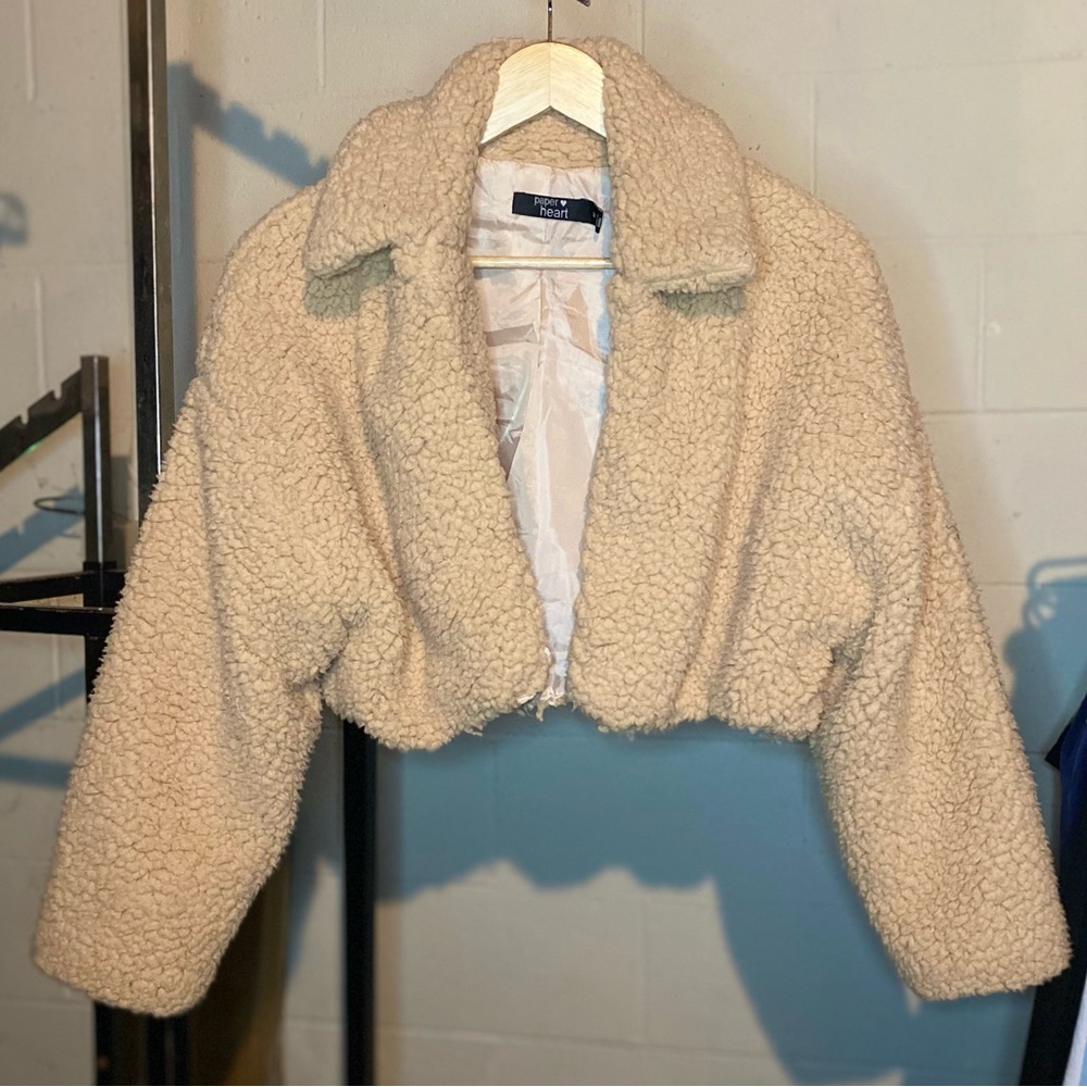 Paper Heart Faux Shearling Cropped Jacket